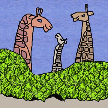 Giraffe family with little 1 by Susan Keer