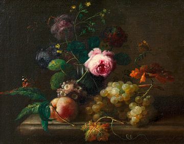 Blumenstillleben mit Früchten, Johann Baptist Drechsler