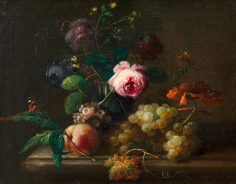 Nature morte aux fleurs et aux fruits, Johann Baptist Drechsler par Des maîtres magistraux