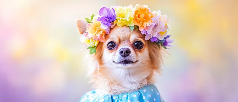 Chihuahua with flower wreath - spring magic by Poster Art Shop