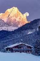 Berglandschaft "Vollmond und Alpenglühen"