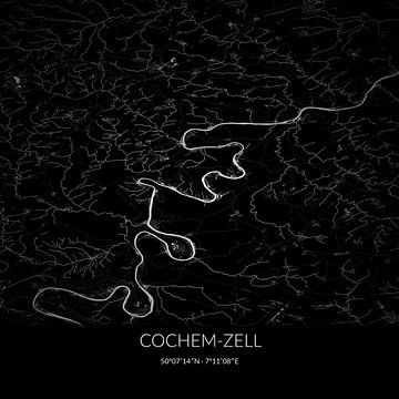 Schwarz-weiße Karte von Cochem-Zell, Rheinland-Pfalz, Deutschland. von Rezona