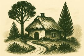 Monochromer Wald mit Landhaus