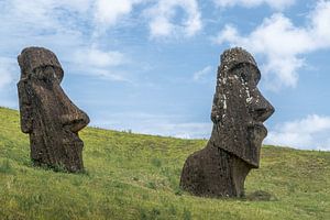 Moai onderweg vanaf Rano Raraku van Jelmer Laernoes
