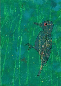 Illustration Buntspecht in Grün