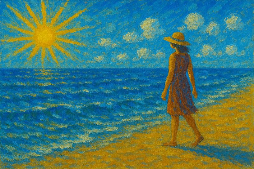 Woman on the beach with radiant sun by Claudia Gründler