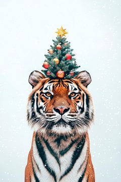 Tijger Kerstmis van Poster Art Shop