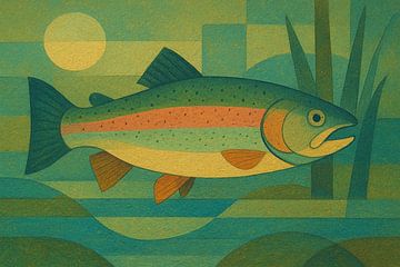 A geometric illustration of a rainbow trout . by Gallery Hoppenbrouwers