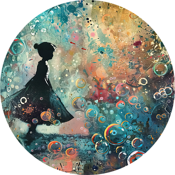 Banksy met Bellen van Abstract Schilderij