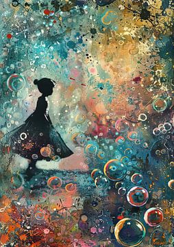 Banksy met Bellen van Abstract Schilderij