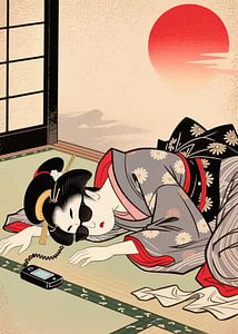 Ukiyo-e Comedy Poster - Erschöpfte Geisha Meme Kunst