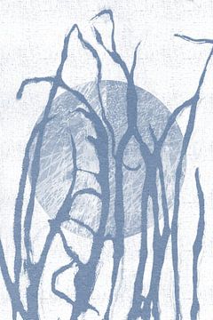 Ikigai. Soleil et herbe. Art zen abstrait. Style Japandi en bleu et blanc VIII sur Dina Dankers