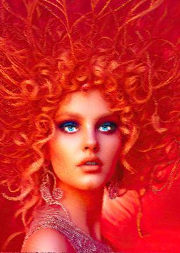 Fiery girl with blue eyes and big curls, OSstroke style by Olga Sosova