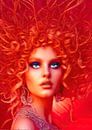 Fiery girl with blue eyes and big curls, OSstroke style by Olga Sosova thumbnail