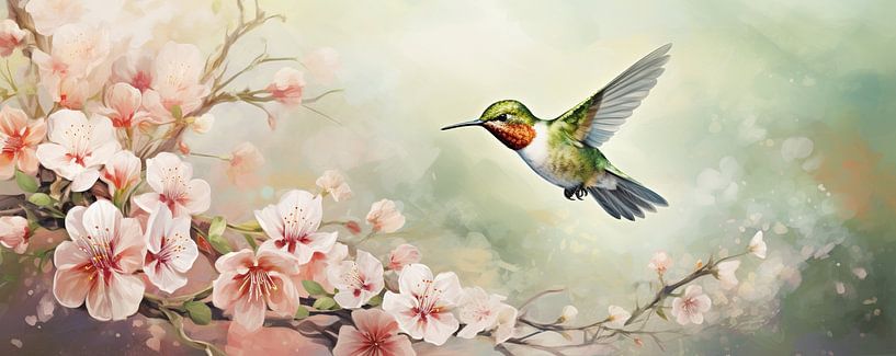 Kolibri | Rosa von Blickfänger Gemälde