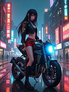 Eine Cyberpunk-Stadt bei Nacht