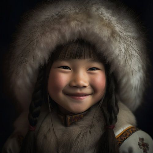 Portrait "Mongolian girl" by Carla Van Iersel