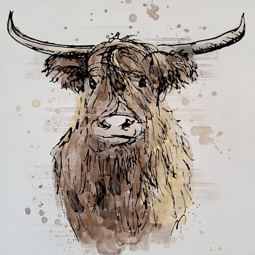 Scottish Highlander - style aquarelle