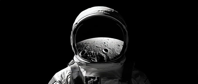 Astronaut helmet with moon view - black and white by Poster Art Shop