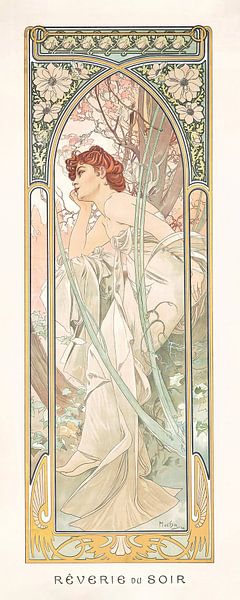 Tijden van de Dag: Avond Overdenking - Art Nouveau Schilderij Mucha Jugendstil van Bridgeman Masters