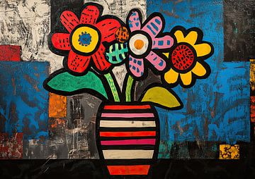 Kleurrijke Bloemen Vaasje van ARTEO Schilderijen