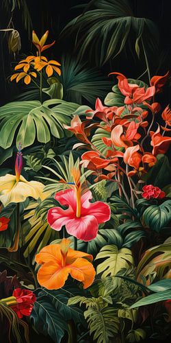 Tropical fantasy flowers in abstract colour style
