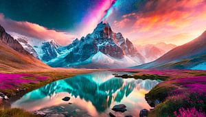 See mit Berge und Wolken