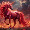 PYRAVEL - A fiery red unicorn in the storm of dusk by INFERAURUM