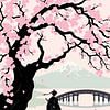 Der wachsame Ronin – Sakura, Brücke und Berg Fuji von MIROKKU