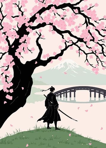 Der wachsame Ronin – Sakura, Brücke und Berg Fuji von MIROKKU