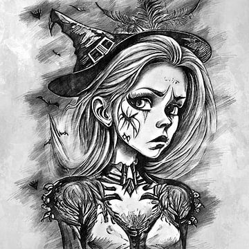 Meisje met Halloween (tekening) van Art by Jeronimo