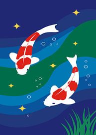 Bunte Koi-Fische in einem tiefblauen Bach von Art Kingdom