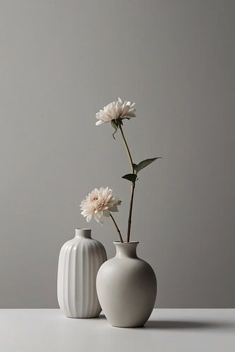Minimalistische Vazen en Witte Bloemen Stilleven
