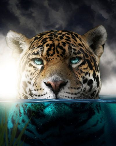 Un léopard dans l'eau