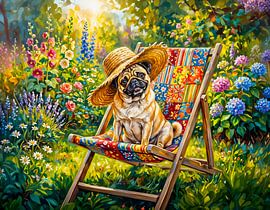 Verspielte Illustration eines Hundes im Sommergarten von ArtMomente