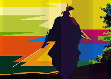 Samurai Silhouet Pop Art WPAP van Fariza Abdurrazaq