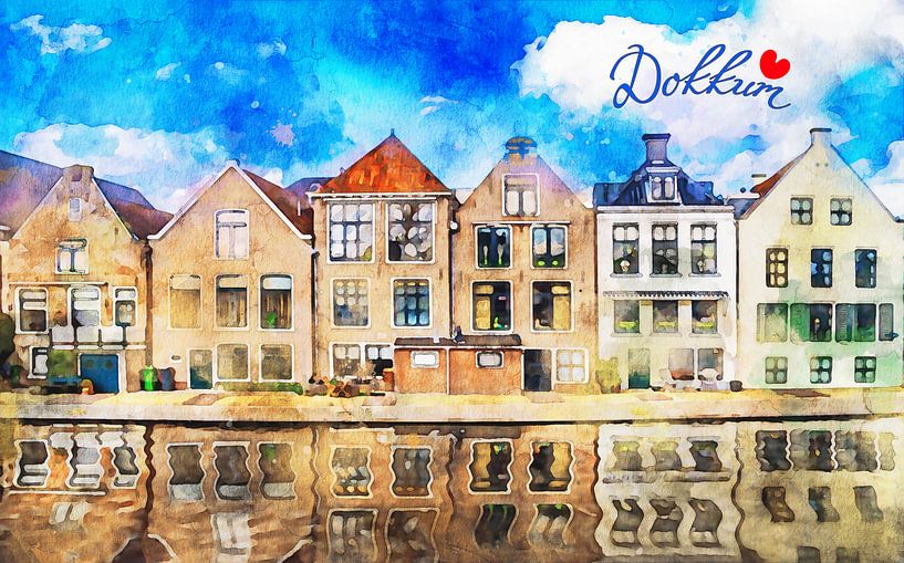 Dokkum Aquarel van Peter Bolman