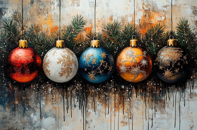 Weihnachtsdekoration | Glänzende Weihnachtskugeln Stillleben von Kunst Laune