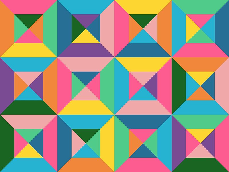 Geometrische rechthoek van driehoeken met een abstracte compositie in zachte kleuren van Roger VDB