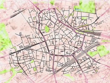 Kaart van Bochum centrum in de stijl 'Soothing Spring' van Maporia