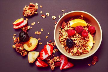 Schaal met verse muesli en fruit als ontbijt Illustratie van Animaflora PicsStock