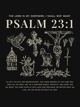 Psalm 23:1 - De Heer is mijn Herder Christelijk Bijbelvers Print van Baleee
