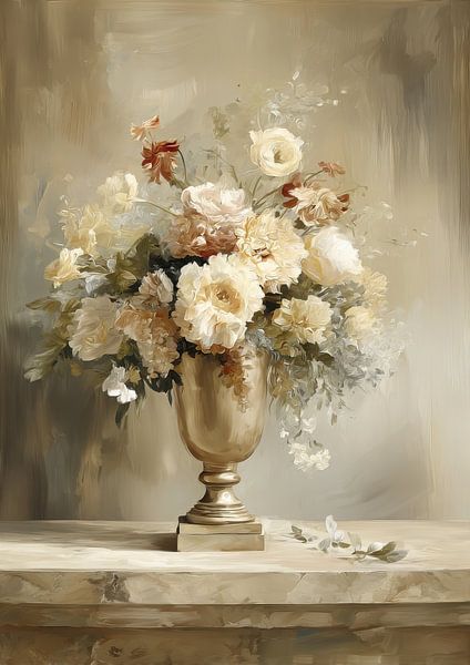 Gold vase with cream-coloured bouquet by Niklas Maximilian