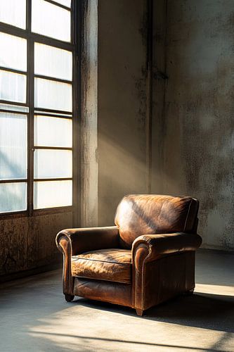 Vintage leren fauteuil bij raam