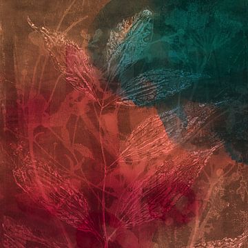 Modern abstract botanisch. Bladeren in roestige kleuren van Dina Dankers