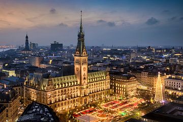 Stadhuis en kerstmarkt in Hamburg, Duitsland van Michael Abid