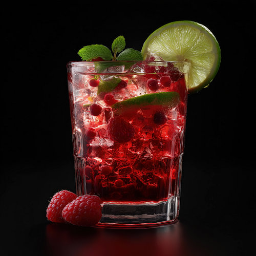 Rode cocktail met frambozen en limoen