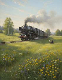 Steam Train in the Open Meadow by Regan Frederick