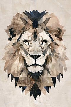 Abstracte geometrische leeuw in sepia van De Muurdecoratie