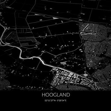 Zwart-witte landkaart van Hoogland, Utrecht. van Rezona